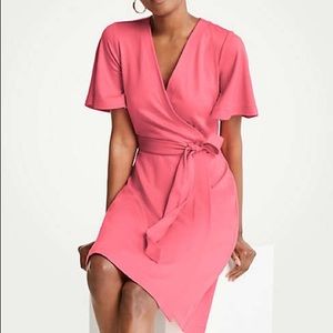 Ann Taylor Black Flutter Sleeve Wrap Dress